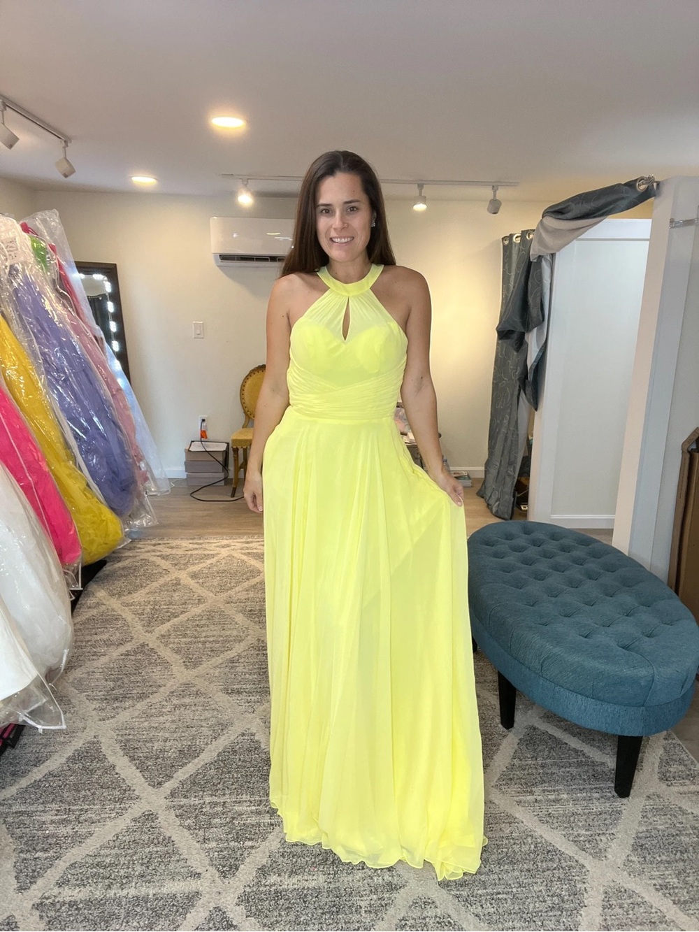 Mary's Bridal Neon Yellow Halter Maxi Dress